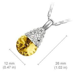18K White Gold Coated Fashion Pendant Necklace with Faceted Crystal and Clear White Stud Crystals - Topaz Yellow UPCO Jewelry