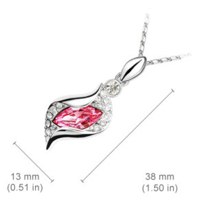 Sterling Silver Coated Oval Stone Necklace Covered by Leaf with Crystals - Pink