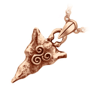 Precious Metal Coated Celtic Flint Pendant Necklace Adorned with Spirals from Newgrange Ancient Engravings - 18ct Rose Gold