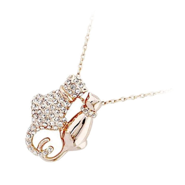 Precious Metal Coated Cat Couple Pendant Necklace with Sparkling Diamond Clear Stones - 18ct Yellow Gold