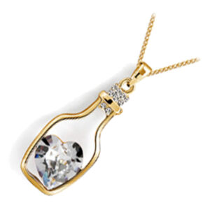 18K Yellow Gold Coated Heart Shaped Crystal Wish Bottle Love Pendant Necklace - Diamond Clear