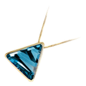 18K Yellow Gold Coated Triangle Crystal Pendant Necklace - Aquamarine Sea Blue