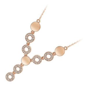 18K Yellow Gold Coated 2 Circle Elements Paved with Crystals Pendant Necklace