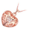 Precious Metal Coated Filigree Heart Pendant Necklace with Sparkling Diamond Clear Crystals - 18ct Rose Gold