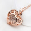Precious Metal Coated Filigree Heart Pendant Necklace with Sparkling Diamond Clear Crystals - 18ct Rose Gold