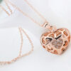 Precious Metal Coated Filigree Heart Pendant Necklace with Sparkling Diamond Clear Crystals - 18ct Rose Gold