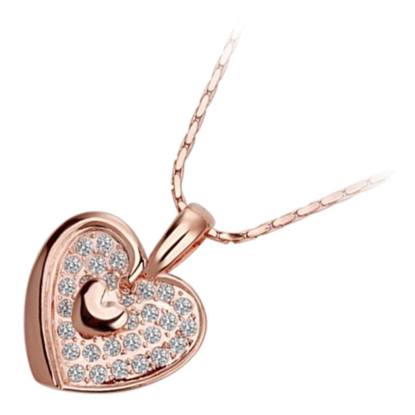 Precious Metal Coated Heart Form Pendant Necklace Adorned with White Crystals