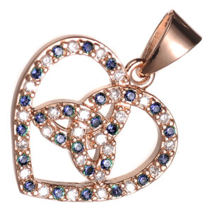 18K Rose Gold Coated Celtic Trinity Knot Heart Pendant Necklace with Zircon Stones - Sapphire Blue