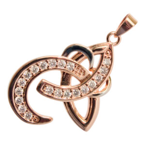 18K Rose Gold Coated Celtic Trinity Knot and White Gold Coated Heart Pendant Necklace with Stones and 2 Tone - Diamond Clear