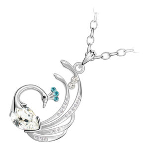 18K White Gold Coated Peacock Pendant Necklace with Crystal Body - Diamond Clear