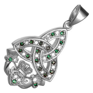 18K White Gold Coated Celtic Trinity Knot Claddagh Pendant Necklace with Zircon Stones