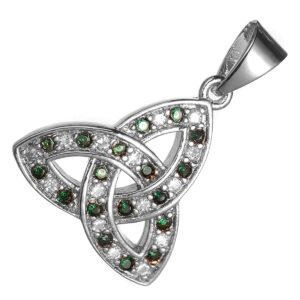 18K White Gold Coated Celtic Trinity Knot Pendant Necklace with Cubic Zirconia Stones