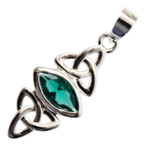 18K White Gold Coated Double Celtic Trinity Knot Pendant Necklace with Navette Cut Stone