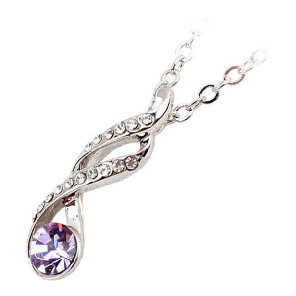 18K White Gold Coated Swirl Pendant Necklace with Round Crystal and 16 Clear White Crystal Studs UPCO Jewelry