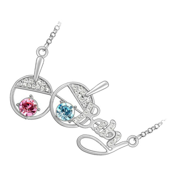 18K White Gold Coated, 30 x 18mm Coloured Table Tennis Bat Sport Crystal Pendant Necklace