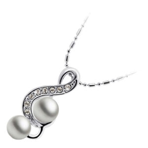 925 Sterling Silver Coated Treble Clef Pendant Necklace with Diamond Clear Crystals and White Pearl
