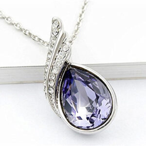 925 Sterling Silver Coated Water Drop Pendant Necklace with Crystal and Diamond Clear Stones - Tanzanite Violet