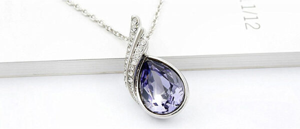 925 Sterling Silver Coated Water Drop Pendant Necklace with Crystal and Diamond Clear Stones - Tanzanite Violet