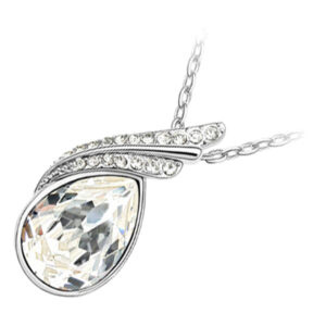 925 Sterling Silver Coated Water Drop Pendant Necklace with Crystal and Diamond Clear Stones - Diamond Clear