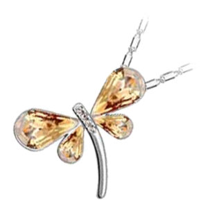 925 Sterling Silver Coated Dragonfly Pendant Necklace with Zircon Crystals Wings - Peridot Green