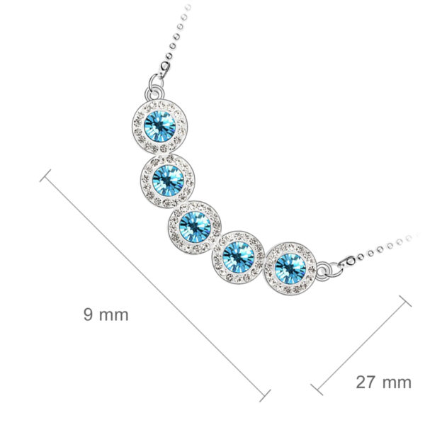 925 Sterling Silver Coated Pendant Necklace with 5 Round Zircon Stones and Diamond Clear Stone Band - Aquamarine Sea Blue