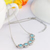 925 Sterling Silver Coated Pendant Necklace with 5 Round Zircon Stones and Diamond Clear Stone Band - Aquamarine Sea Blue