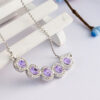 925 Sterling Silver Coated Pendant Necklace with 5 Round Zircon Stones and Diamond Clear Stone Band - Aquamarine Sea Blue