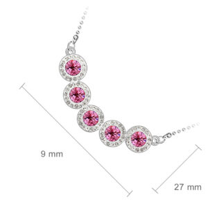 925 Sterling Silver Coated Pendant Necklace with 5 Round Zircon Stones and Diamond Clear Stone Band - Amethyst Rose
