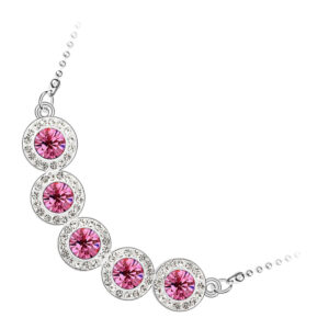 925 Sterling Silver Coated Pendant Necklace with 5 Round Zircon Stones and Diamond Clear Stone Band - Amethyst Rose