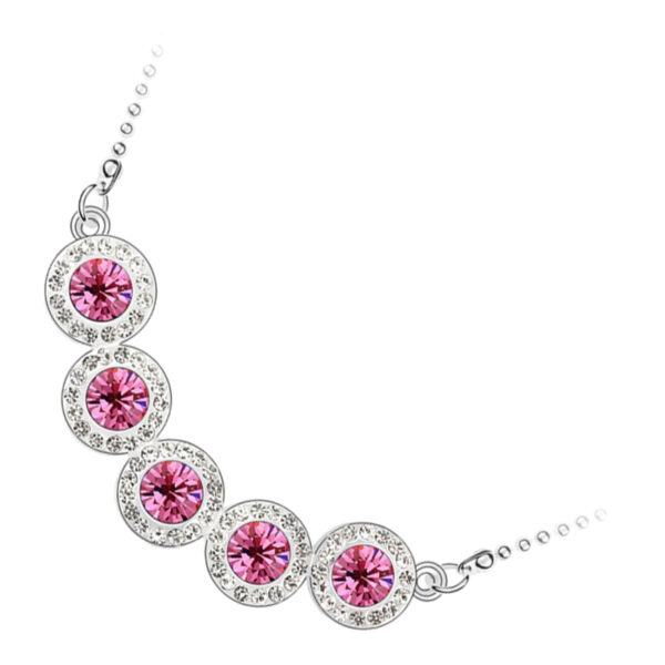 925 Sterling Silver Coated Pendant Necklace with 5 Round Zircon Stones and Diamond Clear Stone Band - Amethyst Rose