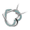 925 Sterling Silver Coated 2 Heart Pendant Necklace Adorned with Stones - Aquamarine Blue