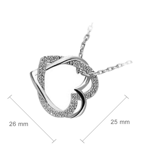 925 Sterling Silver Coated 2 Heart Pendant Necklace Adorned with Stones - Diamond Clear