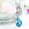 925 Sterling Silver Coated Teardrop Pendant Necklace with Sparkling Crystal and Butterfly Design - Aquamarine Sea Blue