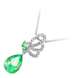 925 Sterling Silver Coated Teardrop Pendant Necklace with Sparkling Crystal and Butterfly Design - Emerald Green