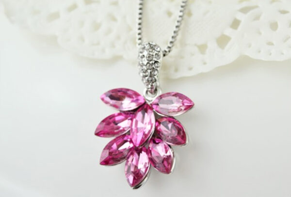 925 Sterling Silver Coated Pendant Necklace with Bunch of Sparkling Crystal Fruits - Amethyst Rose