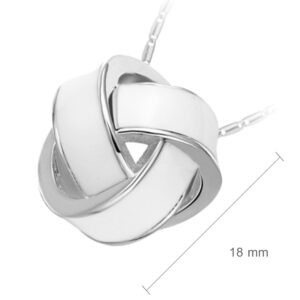 925 Sterling Silver Coated Knot Pendant Necklace with Stripe - White