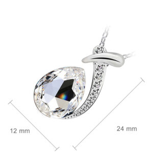 925 Sterling Silver Coated Water Drop Crystal Pendant Necklace with Stone-Paved Band - Diamond Clear