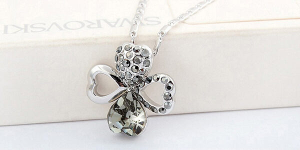 925 Sterling Silver Coated Hearts Pendant Necklace with Colourful Crystal Embellishments - Black Diamond