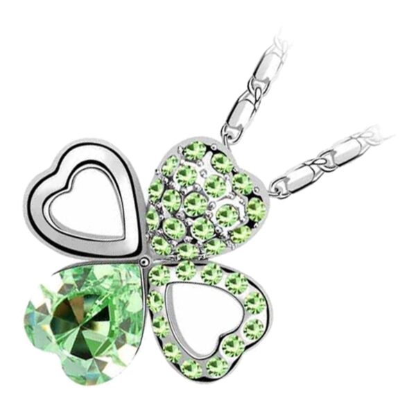 925 Sterling Silver Coated Hearts Pendant Necklace with Colourful Crystal Embellishments - Peridot Green