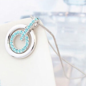 925 Sterling Silver Coated Circle Pendant Necklace with Multilayer Design and Crystal Accents - Turquoise Blue
