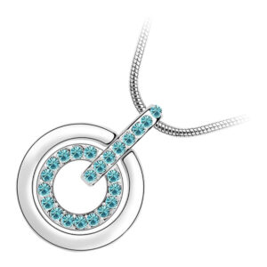 925 Sterling Silver Coated Circle Pendant Necklace with Multilayer Design and Crystal Accents - Turquoise Blue