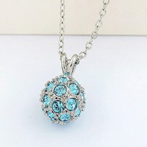 925 Sterling Silver Coated Crystal Ball Pendant Necklace with Sparkling Crystals - Turquoise Blue