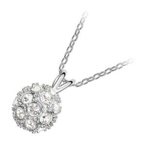 925 Sterling Silver Coated Crystal Ball Pendant Necklace with Sparkling Crystals - Diamond Clear