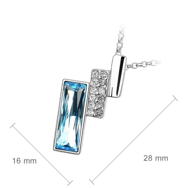 925 Sterling Silver Coated Rectangular Bar Pendant Necklace with White Stones and Crystal - Aquamarine Sea Blue