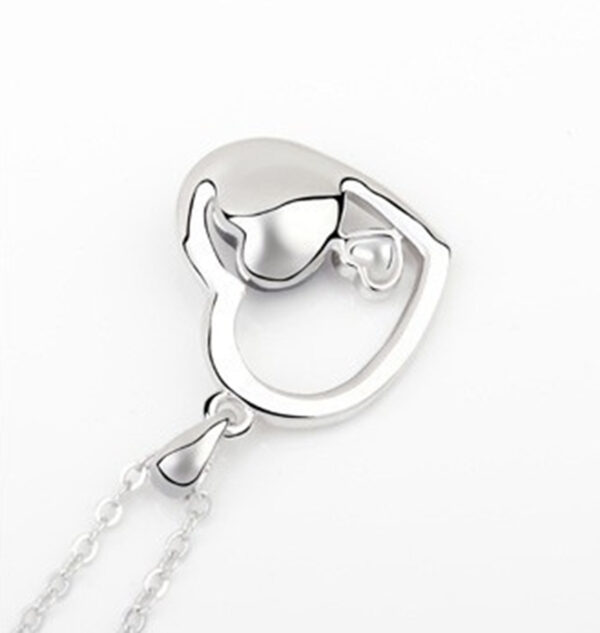 925 Sterling Silver Coated Heart Pendant Necklace with Crystal and Solid Small Heart - Turquoise Blue