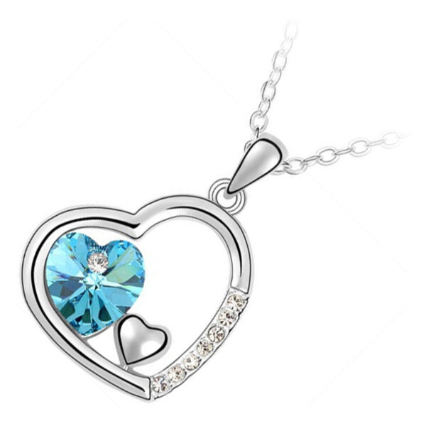 925 Sterling Silver Coated Heart Pendant Necklace with Crystal and Solid Small Heart