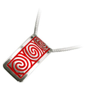 925 Sterling Silver Pendant Necklace with Enamel Newgrange Spirals - Red