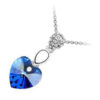 Sterling Silver Coated, 14 x 32mm Heart Shaped Coloured Main Stone Pendant Necklace