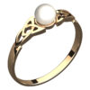 18K Yellow Gold Coated 925 Sterling Silver Celtic Trinity Knot Ring with White Round Pearl