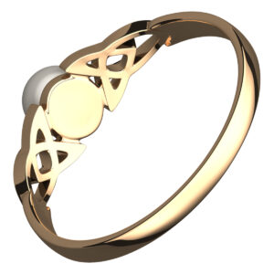 18K Yellow Gold Coated 925 Sterling Silver Celtic Trinity Knot Ring with White Round Pearl
